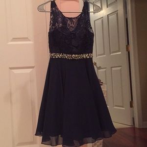 A fit and flare blue dress